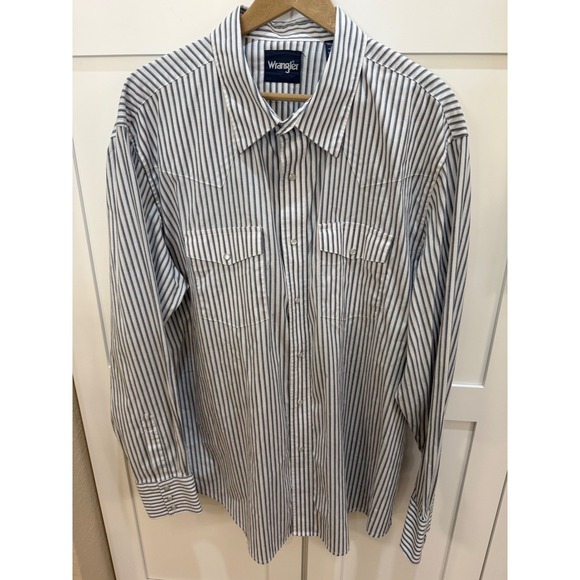 Wrangler Other - Wrangler Mens Blue Striped Western Snap Shirt XXL Long Sleeve Pearl Snap Yoke